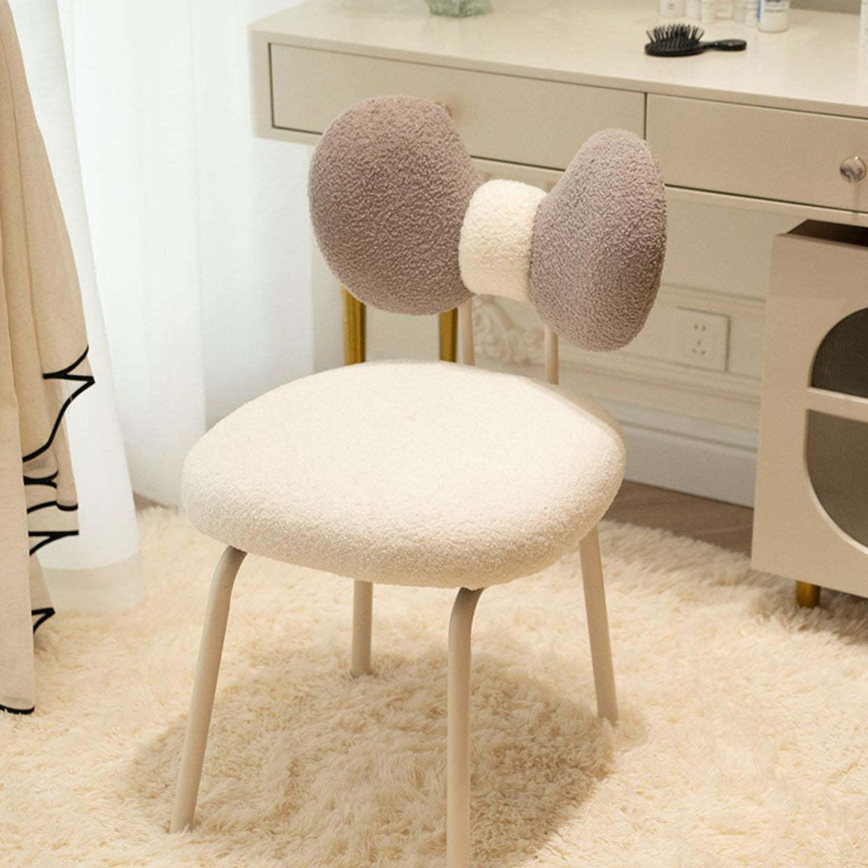 Nordic Curved Lamb Fleece Swivel Vanity Stool — White