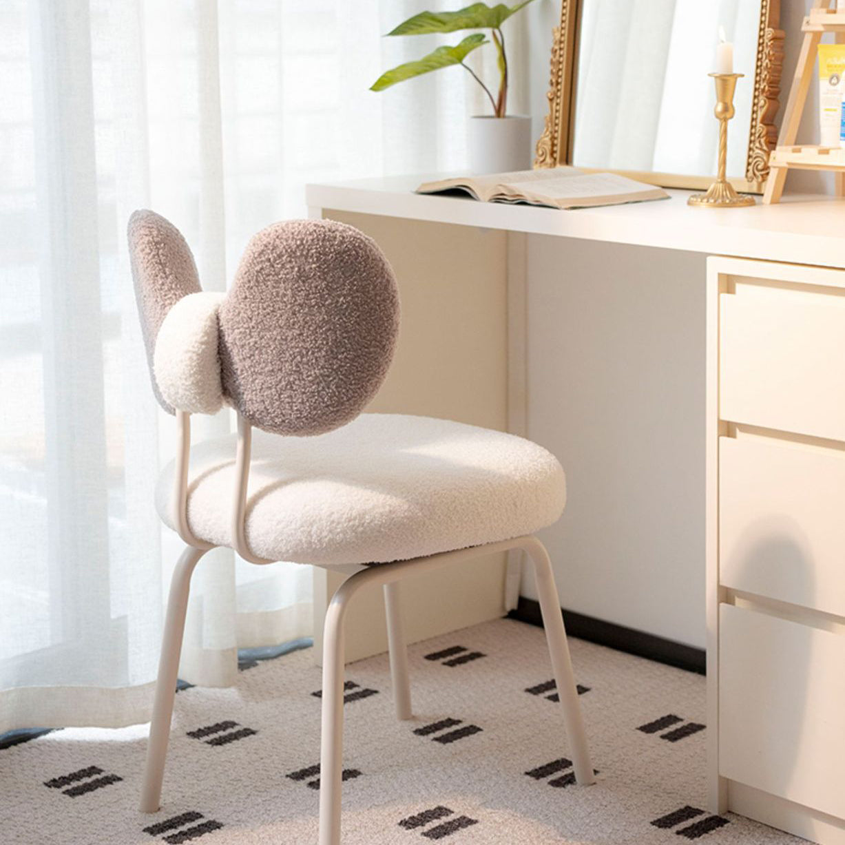 Nordic Curved Lamb Fleece Swivel Vanity Stool