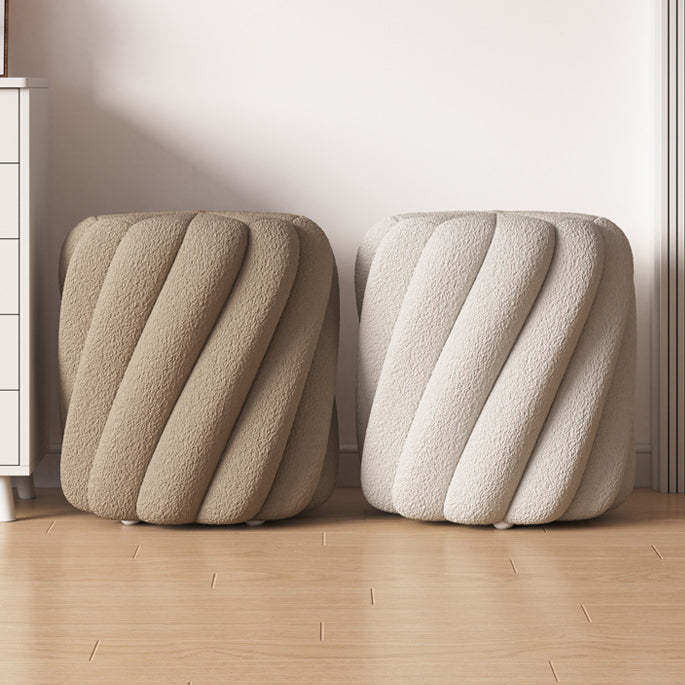 Scandinavian Lamb Fleece Solid Wood Portable Vanity Stool