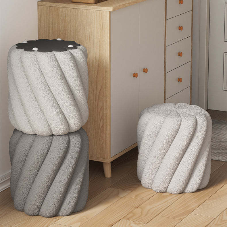 Scandinavian Lamb Fleece Solid Wood Portable Vanity Stool — Yellow
