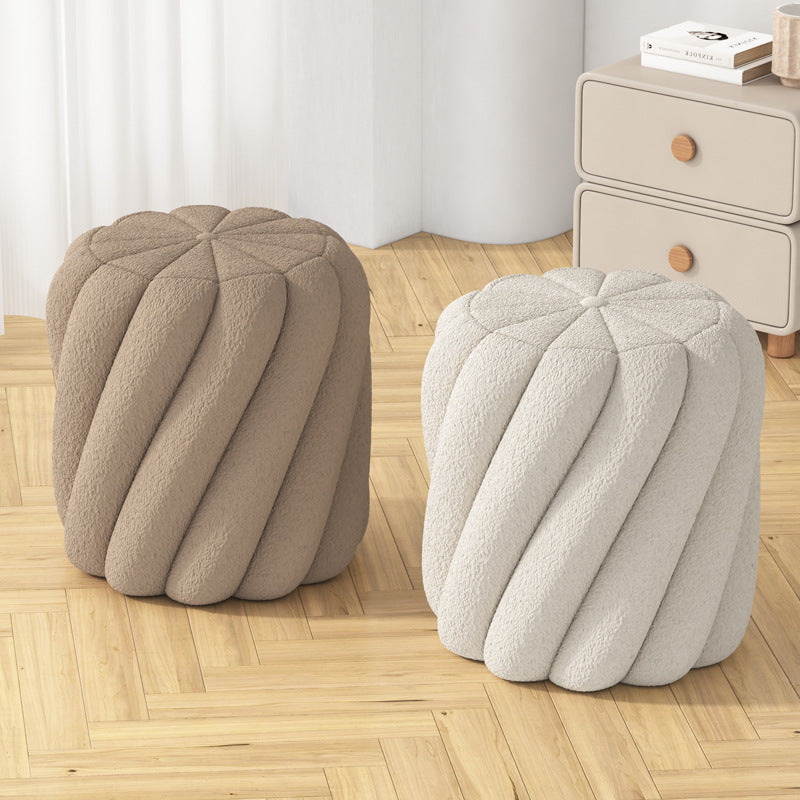 Scandinavian Lamb Fleece Solid Wood Portable Vanity Stool
