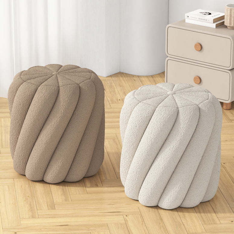Scandinavian Lamb Fleece Solid Wood Portable Vanity Stool — White