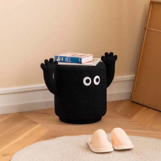 Contemporary Lamb Fleece Cylinder Pouf Footstool