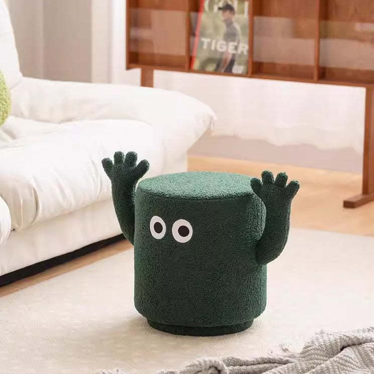 Contemporary Lamb Fleece Cylinder Pouf Footstool