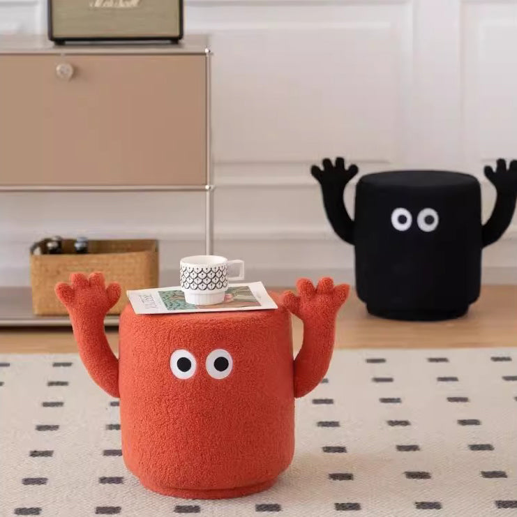 Contemporary Lamb Fleece Cylinder Pouf Footstool