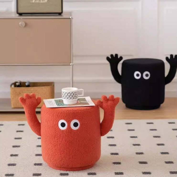 Contemporary Lamb Fleece Cylinder Pouf Footstool