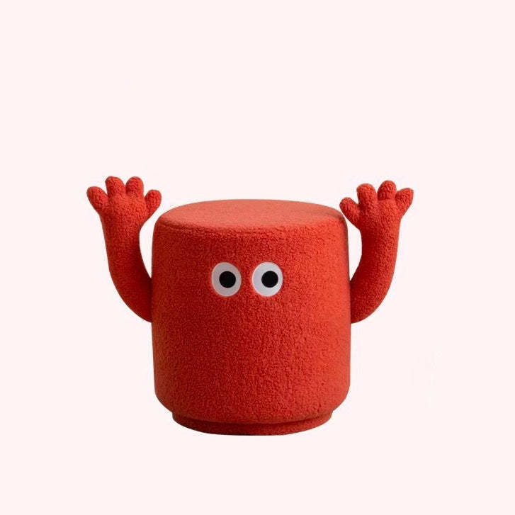 Contemporary Lamb Fleece Cylinder Pouf Footstool