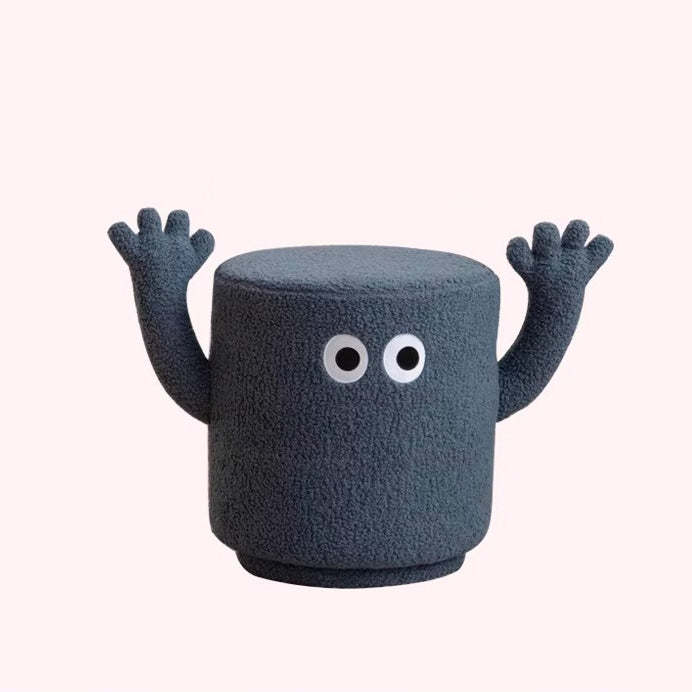 Contemporary Lamb Fleece Cylinder Pouf Footstool