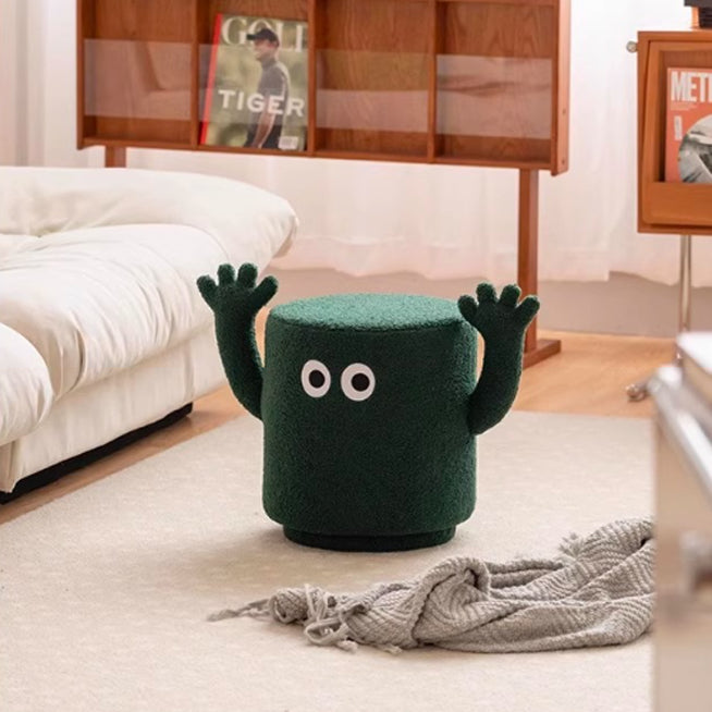 Contemporary Lamb Fleece Cylinder Pouf Footstool