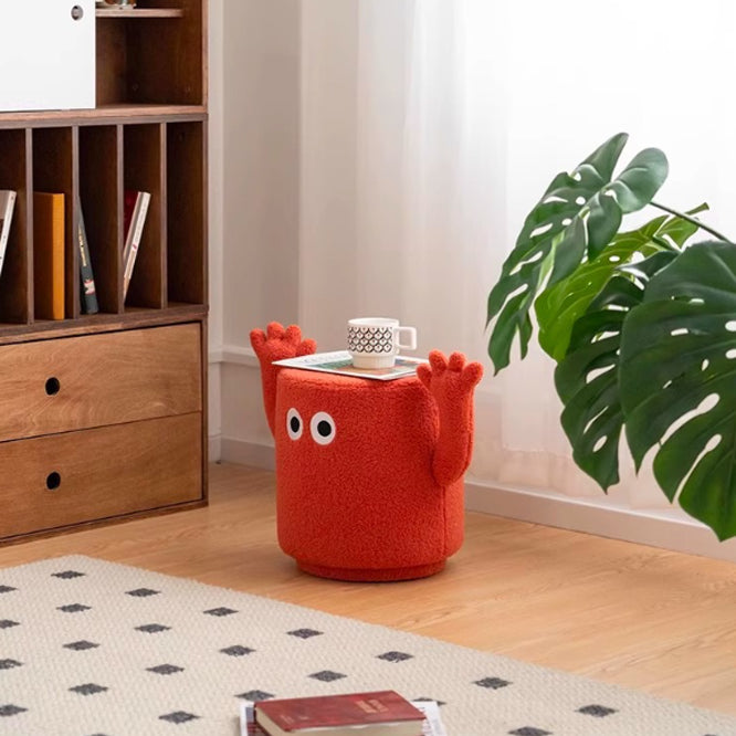 Contemporary Lamb Fleece Cylinder Pouf Footstool