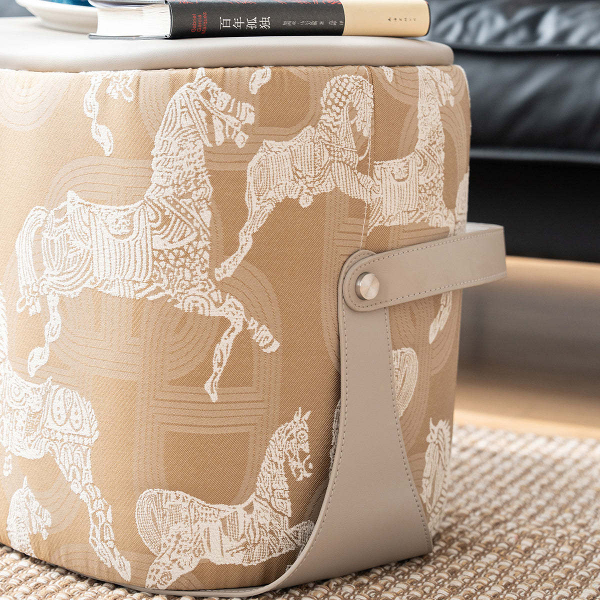 Contemporary Luxury Square Leather Pouf Footstool