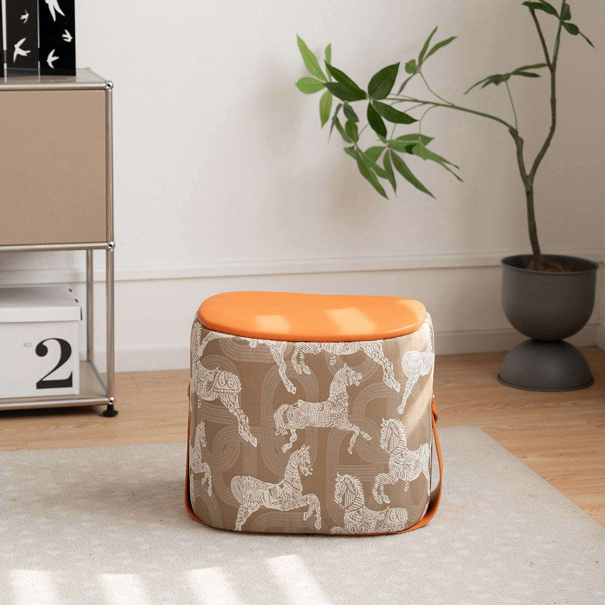 Contemporary Luxury Square Leather Pouf Footstool