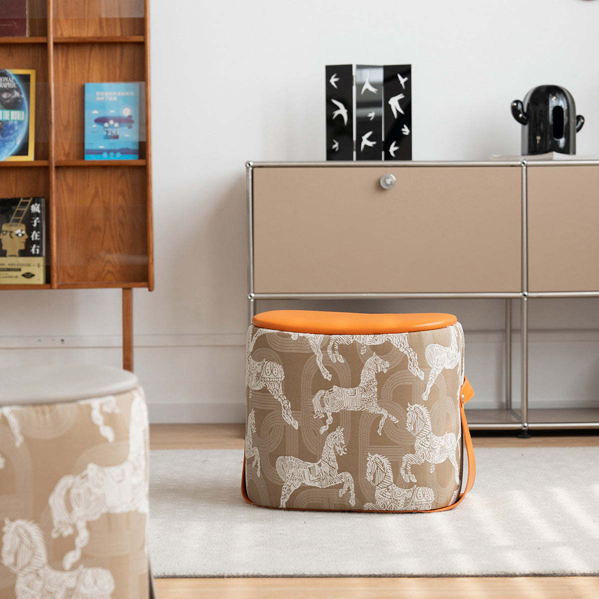 Contemporary Luxury Square Leather Pouf Footstool