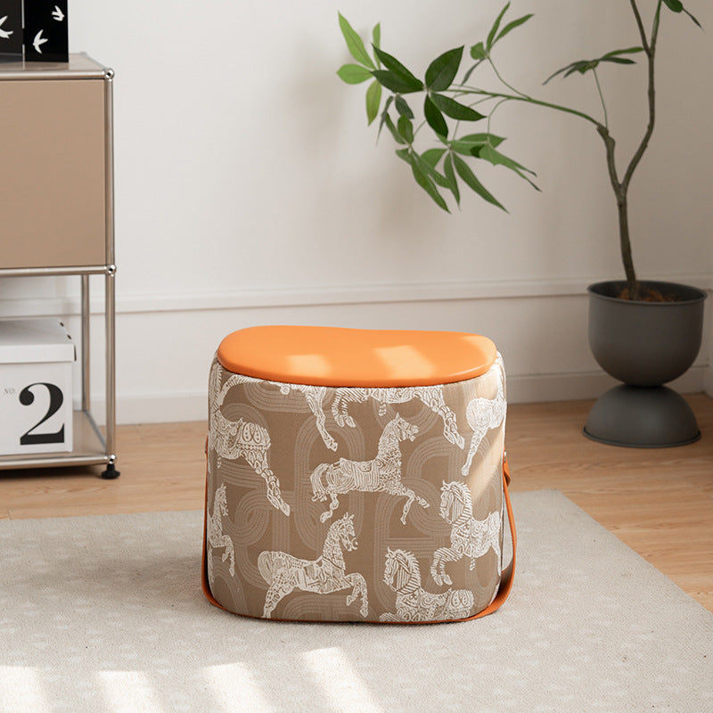 Contemporary Luxury Square Leather Pouf Footstool — Gray
