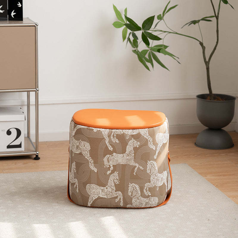 Contemporary Luxury Square Leather Pouf Footstool — Gray