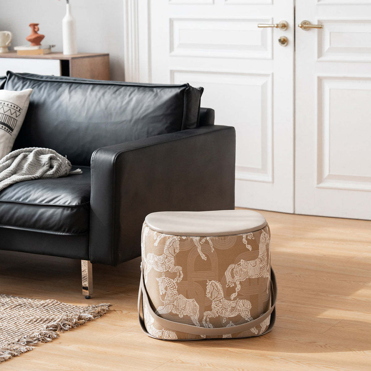 Contemporary Luxury Square Leather Pouf Footstool