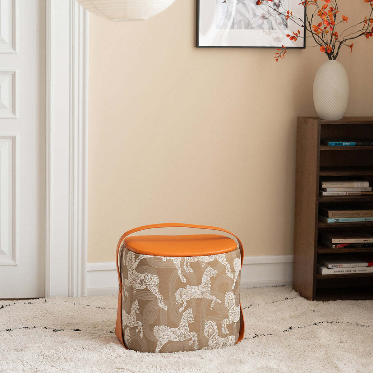 Contemporary Luxury Square Leather Pouf Footstool