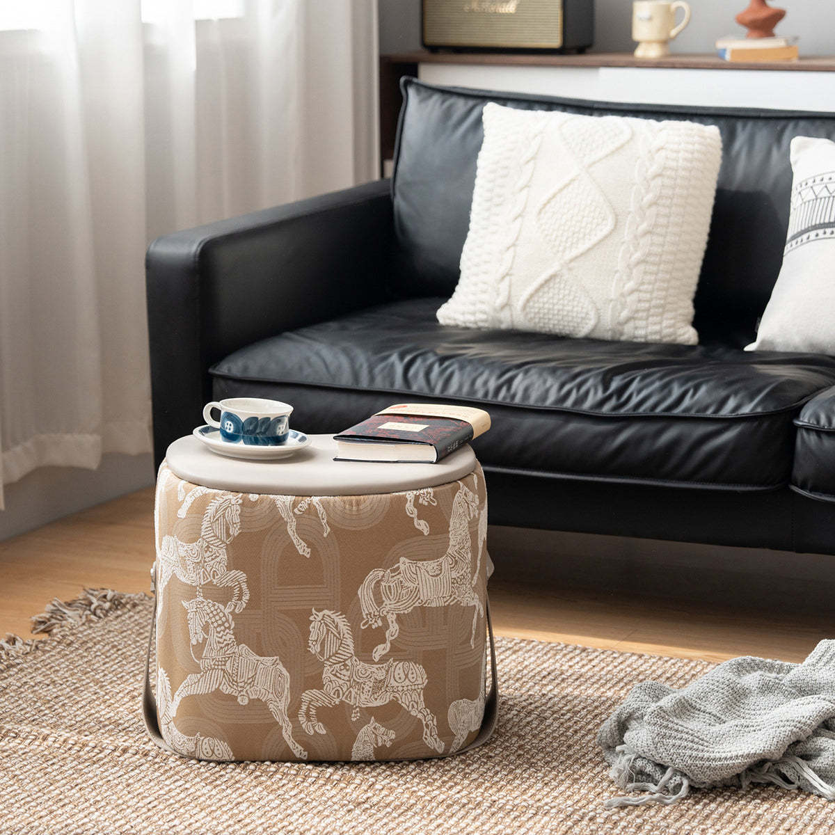 Contemporary Luxury Square Leather Pouf Footstool