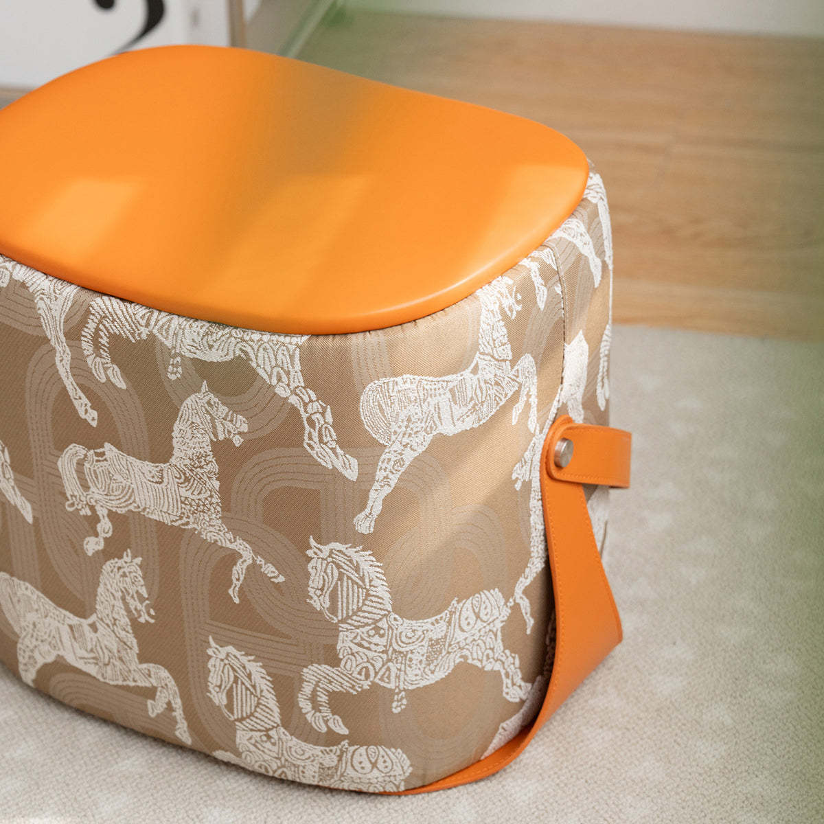 Contemporary Luxury Square Leather Pouf Footstool