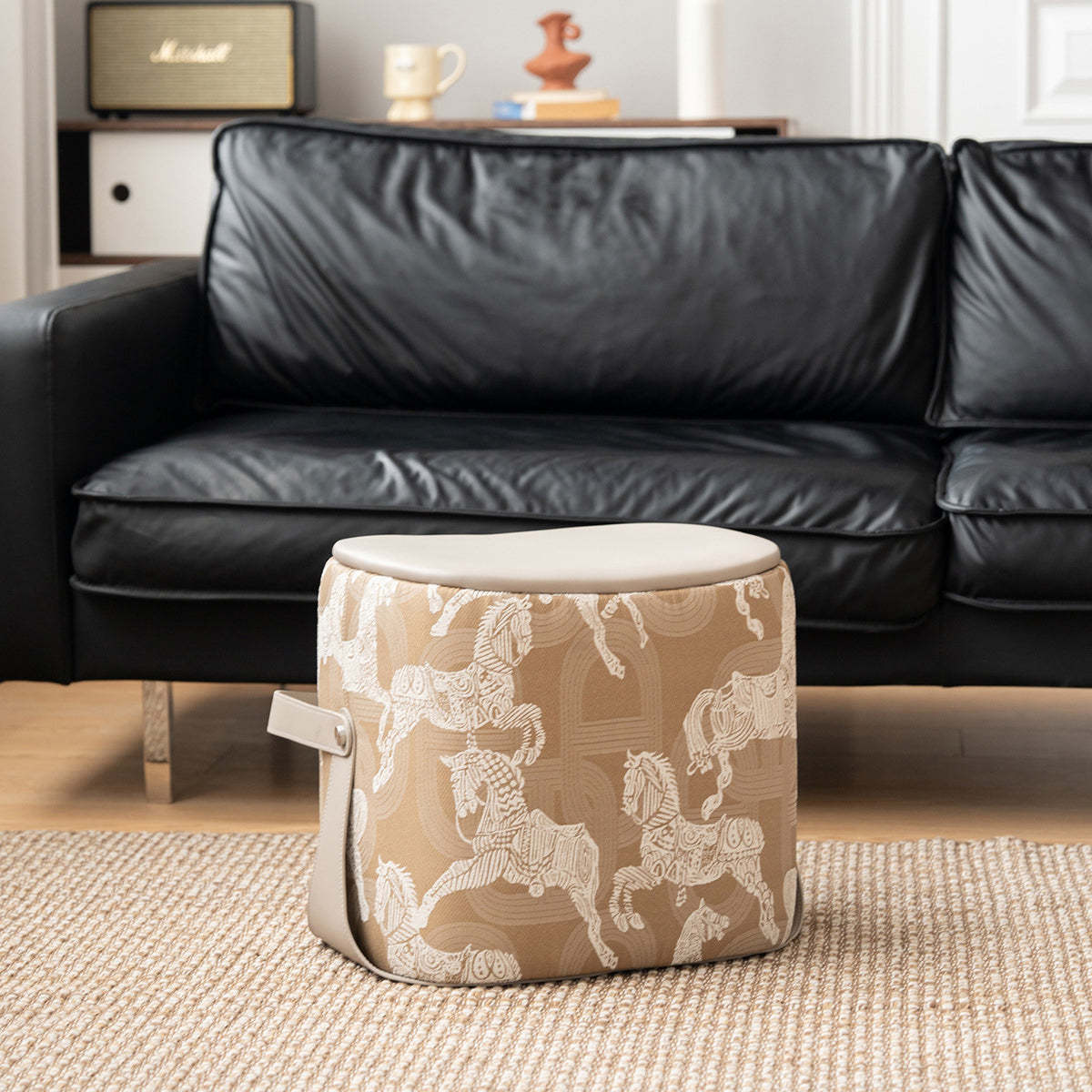 Contemporary Luxury Square Leather Pouf Footstool