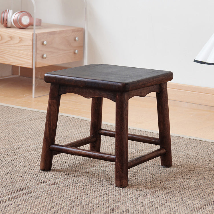 Japanese Rectangular Solid Wood Portable Low Footstool — Walnut Wood Color
