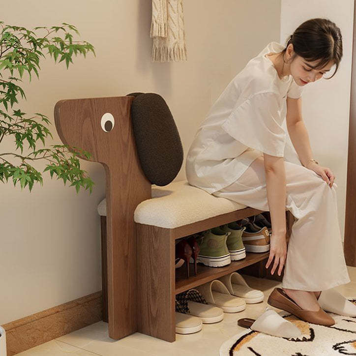 Contemporary Puppy Flannel Solid Wood 2-Tier Footstool Bench