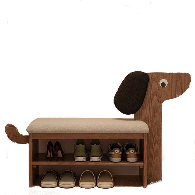 Contemporary Puppy Flannel Solid Wood 2-Tier Footstool Bench