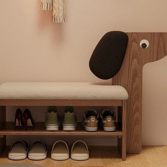 Contemporary Puppy Flannel Solid Wood 2-Tier Footstool Bench
