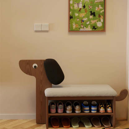 Contemporary Puppy Flannel Solid Wood 2-Tier Footstool Bench