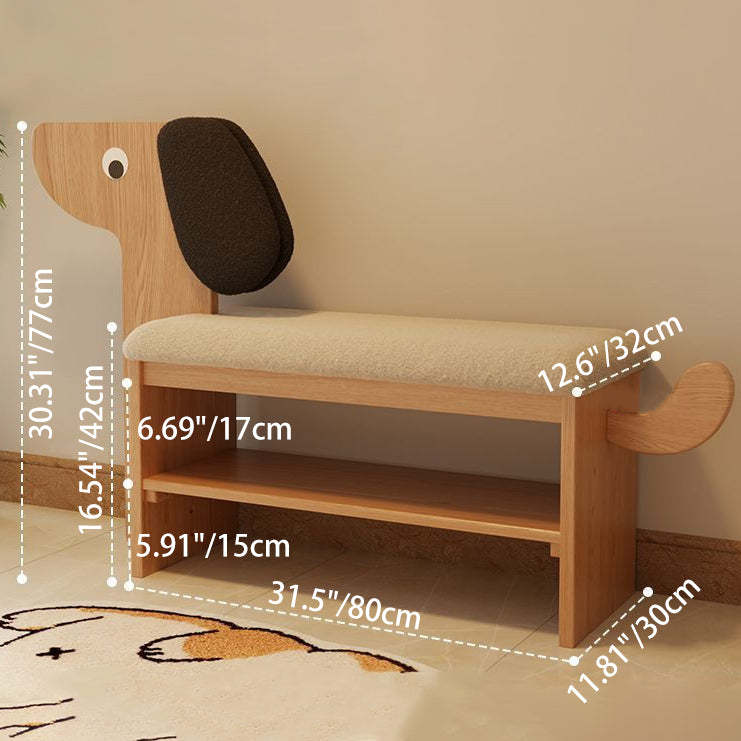 Contemporary Puppy Flannel Solid Wood 2-Tier Footstool Bench