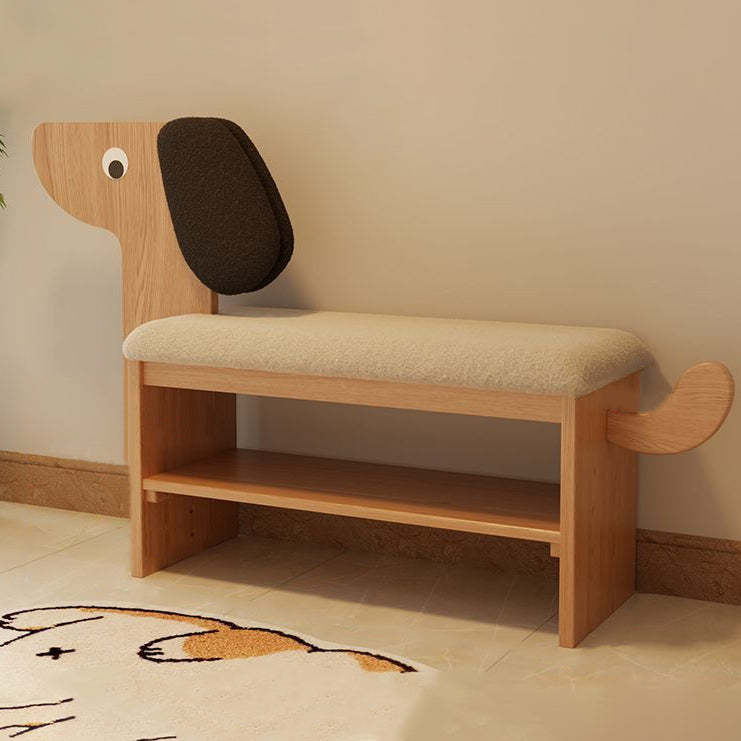 Contemporary Puppy Flannel Solid Wood 2-Tier Footstool Bench