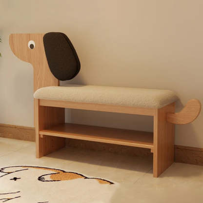 Contemporary Puppy Flannel Solid Wood 2-Tier Footstool Bench