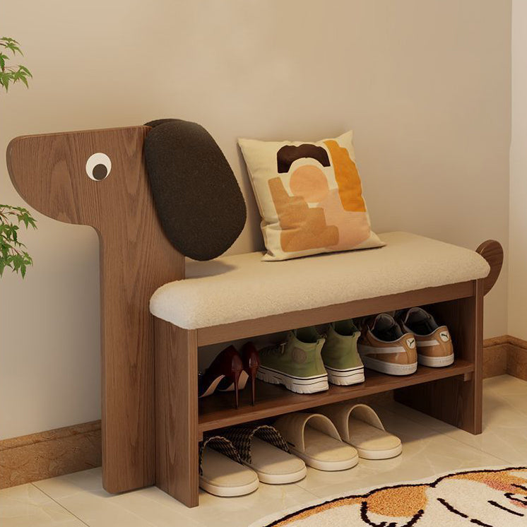 Contemporary Puppy Flannel Solid Wood 2-Tier Footstool Bench