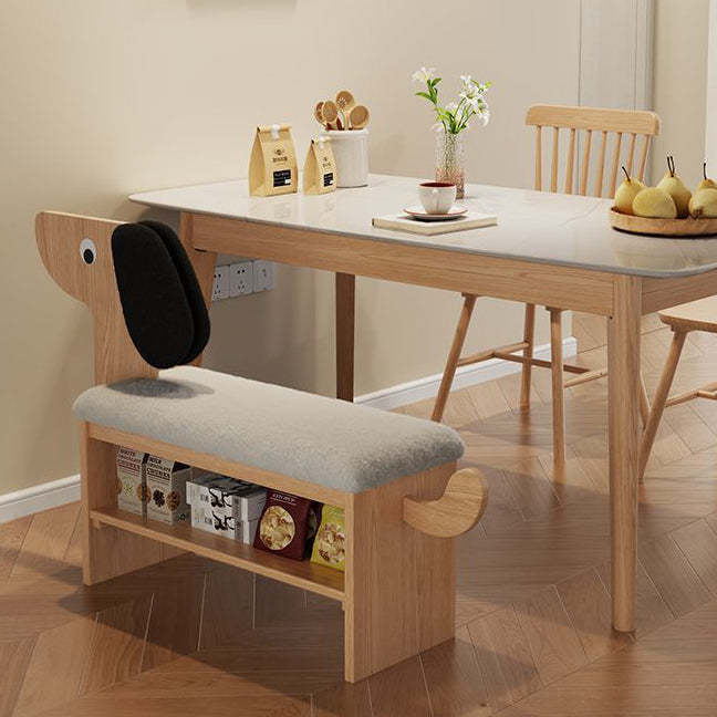 Contemporary Puppy Flannel Solid Wood 2-Tier Footstool Bench