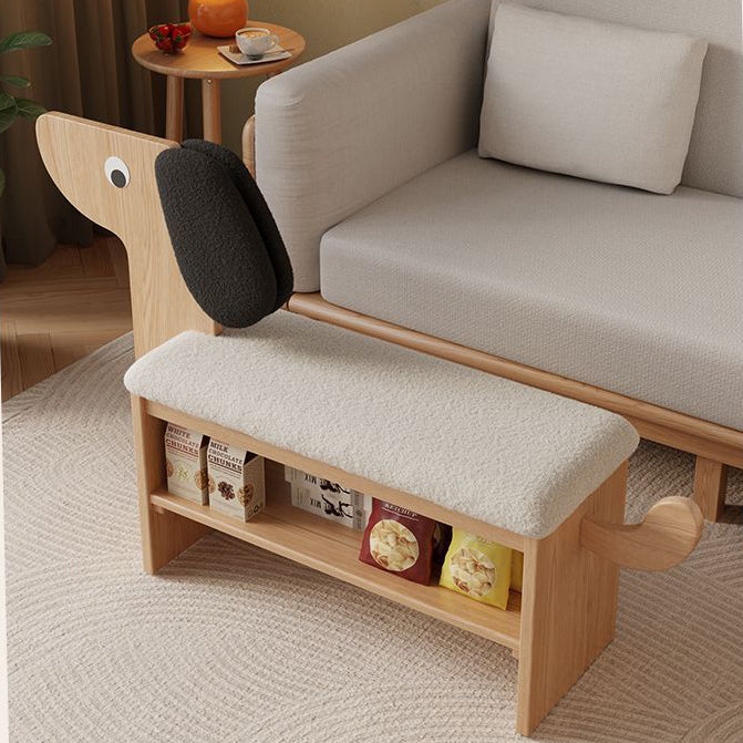 Contemporary Puppy Flannel Solid Wood 2-Tier Footstool Bench