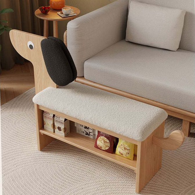 Contemporary Puppy Flannel Solid Wood 2-Tier Footstool Bench