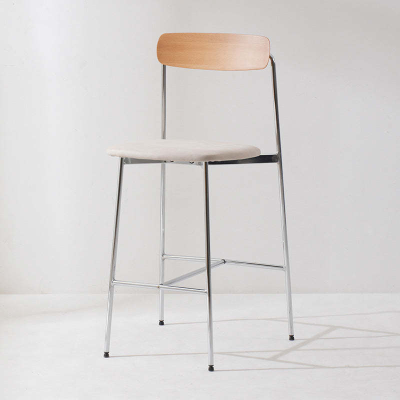 Transitional Round Fabric Metal Flip-Up Bar Stool — Walnut Wood Backrest + Black Seat + Black Legs