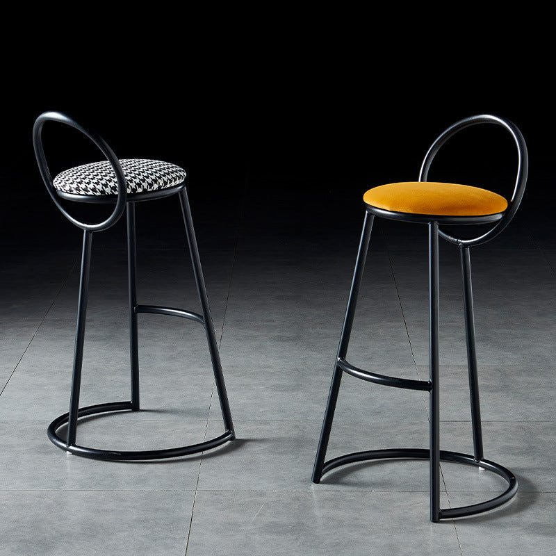 Transitional Round Houndstooth Metal Arc Bar Stool