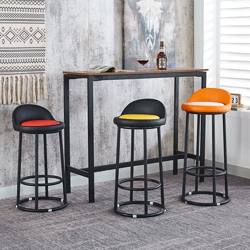 Industrial Round Leather Iron Frame Bar Stool