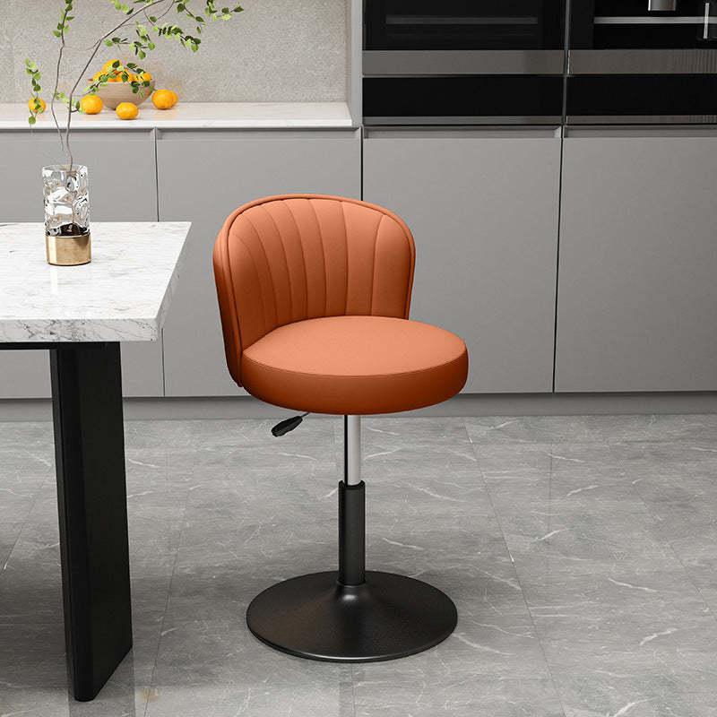 Contemporary Leather Swivel Bar Stool — Light Grey Seat + Black Base