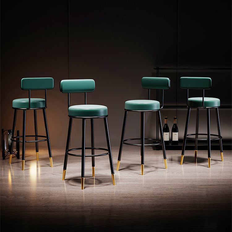 Nordic Round Leather Iron Upholstered Bar Stool