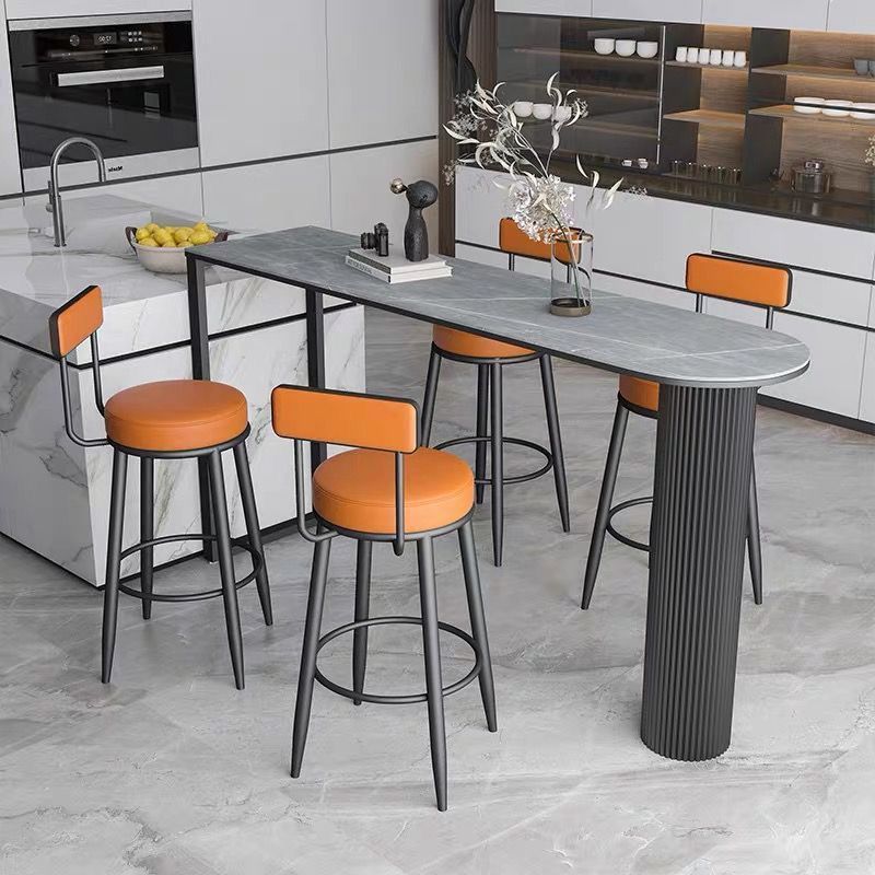 Nordic Round Leather Iron Upholstered Bar Stool
