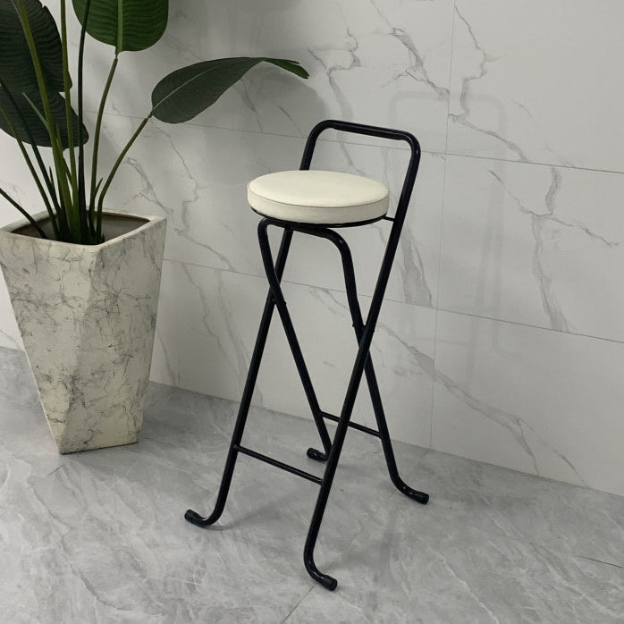 Industrial Round PU Leather Iron Foldable Bar Stool