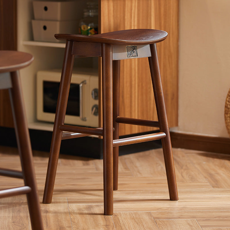 Traditional Rustic Curved-Seat Solid Wood Bar Stool