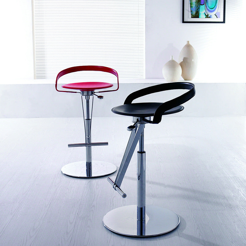 Transitional Round Leather Stainless Steel Swivel Bar Stool