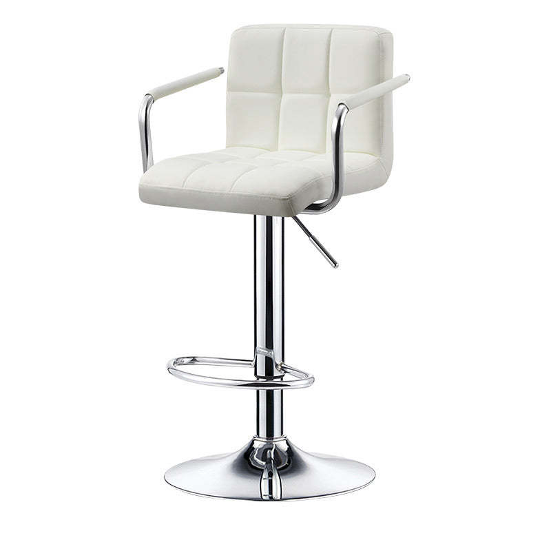 Contemporary Leather Liftable Swivel Backless Bar Stool — Crocodile Leather Black Seat