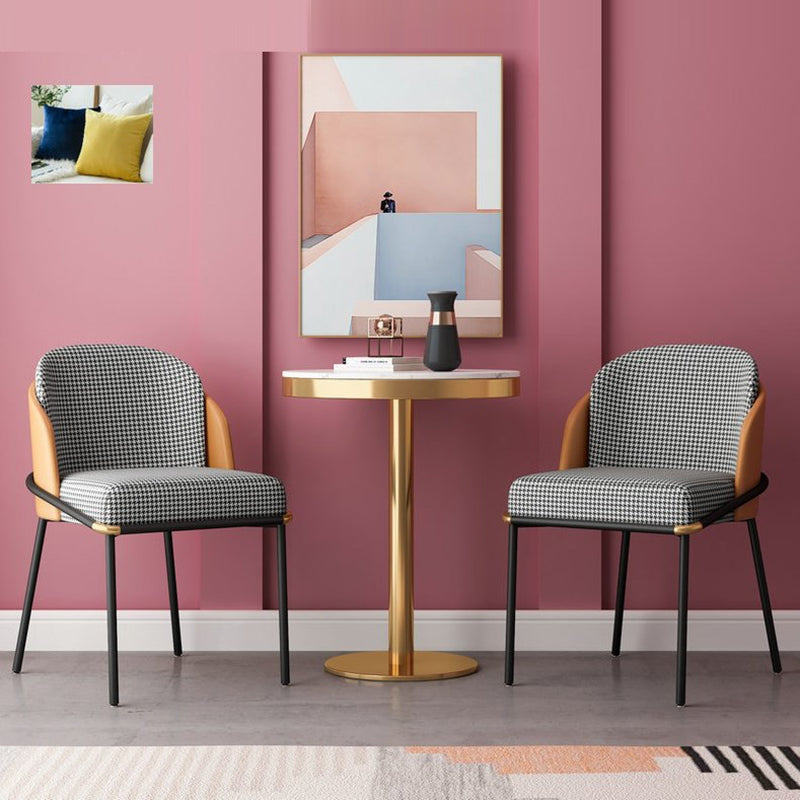 Scandinavian Houndstooth Linen Curved Dining Chair