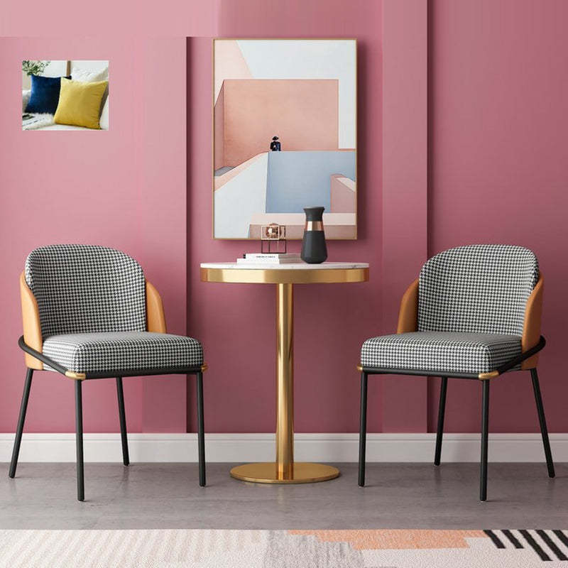 Scandinavian Houndstooth Linen Curved Dining Chair