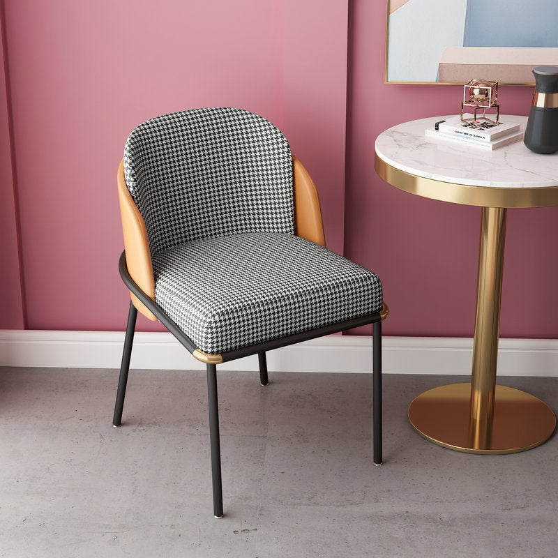 Scandinavian Houndstooth Linen Curved Dining Chair