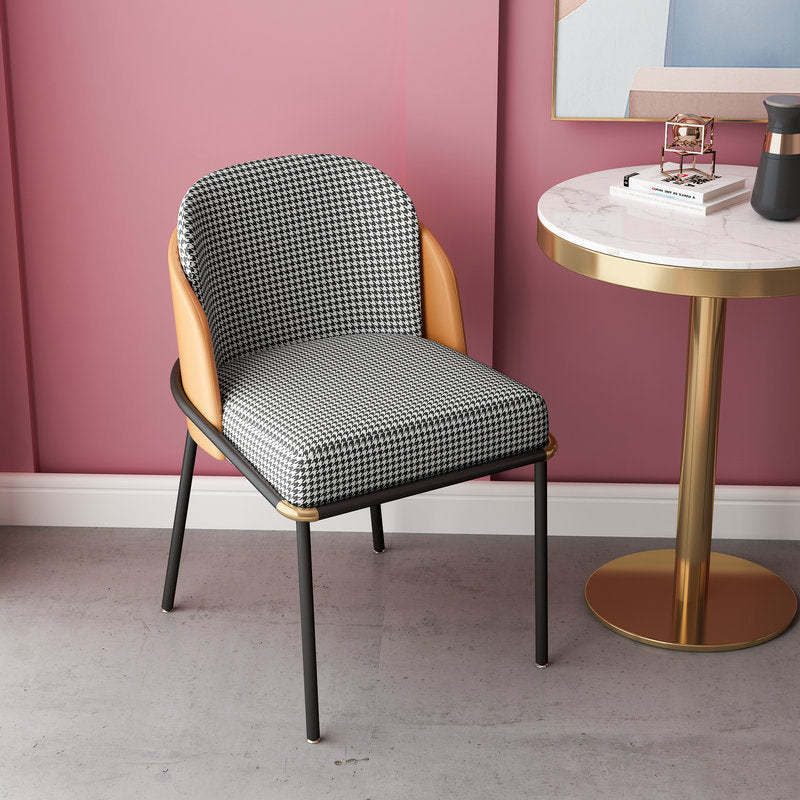 Scandinavian Houndstooth Linen Curved Dining Chair